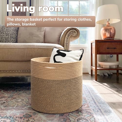 Goodpick Large Cotton Rope Basket 15.8"x15.8"x13.8" Wicker Basket for Blankets, Toy Storage for Living Room, Jute Goodpick Large Cotton Rope Basket 15.8"x15.8"x13.8" Wicker Basket for Blankets, Toy Storage for Living Room, Jute