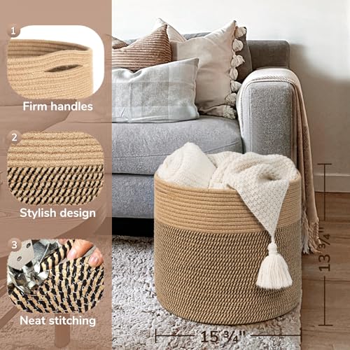 Goodpick Large Cotton Rope Basket 15.8"x15.8"x13.8" Wicker Basket for Blankets, Toy Storage for Living Room, Jute Goodpick Large Cotton Rope Basket 15.8"x15.8"x13.8" Wicker Basket for Blankets, Toy Storage for Living Room, Jute