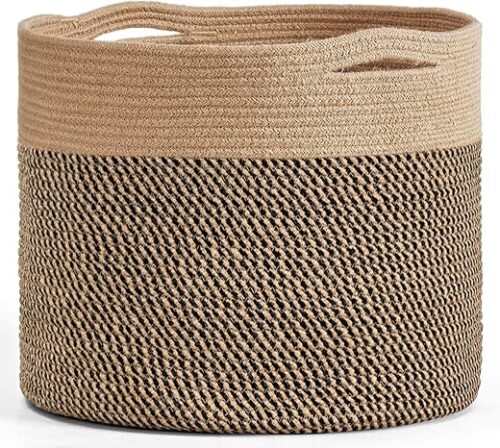 Goodpick Large Cotton Rope Basket 15.8"x15.8"x13.8" Wicker Basket for Blankets, Toy Storage for Living Room, Jute
