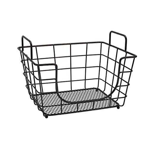 Gourmet Basics by Mikasa Madam Metal Stacking/Nesting Rectangular Basket with Acacia Lid, Antique Black Gourmet Basics by Mikasa Madam Metal Stacking/Nesting Rectangular Basket with Acacia Lid, Antique Black