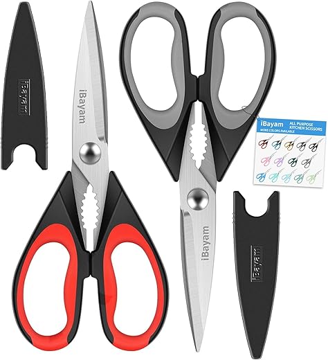 iBayam Kitchen Scissors All Purpose Heavy Duty, Kitchen Utensils Set, Stainless Steel Cooking Utensils Gadgets, Meat Poultry Food Shears Dishwasher...