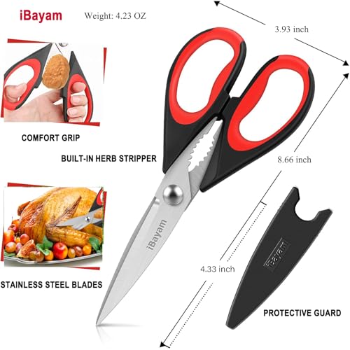 iBayam Kitchen Scissors All Purpose Heavy Duty, Kitchen Utensils Set, Stainless Steel Cooking Utensils Gadgets, Meat Poultry Food Shears Dishwasher...