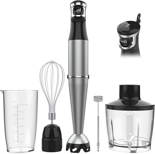 Immersion Blender Handheld Corded Hand Blenders Set 1100W, Trigger Variable Speed 5 in 1 Stick Emulsifier with Chopper, Whisk and Frother for Soup,...