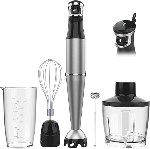 Immersion Blender Handheld Corded Hand Blenders Set 1100W, Trigger Variable Speed 5 in 1 Stick Emulsifier with Chopper, Whisk and Frother for Soup,...