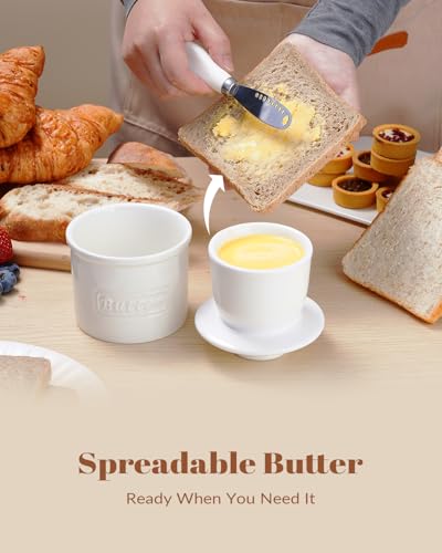 Juimma Butter Crock with Lid, French Butter Dish with Lid for Countertop, Ceramic Butter Keeper with Water Line for Spreadable Fresh Butter, for...