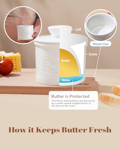 Juimma Butter Crock with Lid, French Butter Dish with Lid for Countertop, Ceramic Butter Keeper with Water Line for Spreadable Fresh Butter, for...