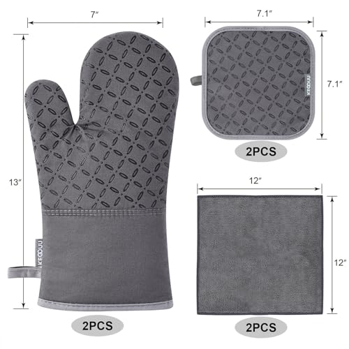 KEGOUU Oven Mitts and Pot Holders 6pcs Set, Kitchen Oven Glove High Heat Resistant 500 Degree Extra Long Oven Mitts and Potholder with Non-Slip...