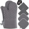 KEGOUU Oven Mitts and Pot Holders 6pcs Set, Kitchen Oven Glove High Heat Resistant 500 Degree Extra Long Oven Mitts and Potholder with Non-Slip...