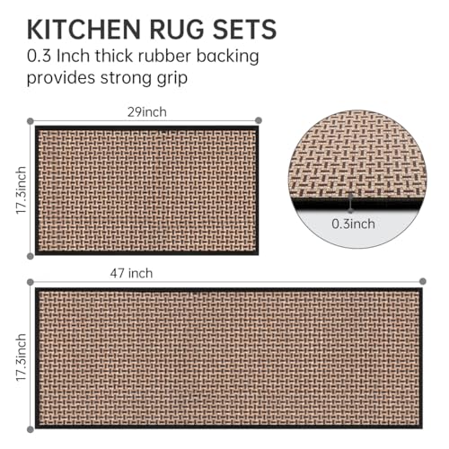Kitchen Rugs and Mats Non Skid Washable Set of 2 PCS, Absorbent Runner Rugs for Kitchen, Front of Sink, Kitchen Mats for Floor, 17.3"x 47"+17.3"x...