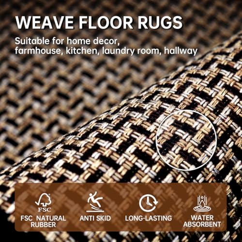 Kitchen Rugs and Mats Non Skid Washable Set of 2 PCS, Absorbent Runner Rugs for Kitchen, Front of Sink, Kitchen Mats for Floor, 17.3"x 47"+17.3"x...