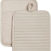 KitchenAid Ribbed Soft Silicone Pot Holder 2-Pack Set, Milkshake Tan, 7"x9"