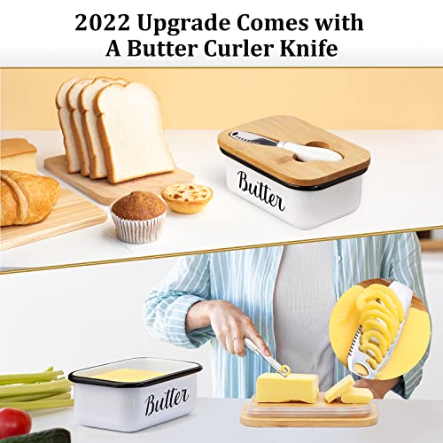 LANDNEOO Butter Dish with Lid and Butter Curler Knife - Unbreakable Stainless Steel Keeper Container with Double Silicone Sealing, for Kitchen...