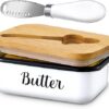 LANDNEOO Butter Dish with Lid and Butter Curler Knife - Unbreakable Stainless Steel Keeper Container with Double Silicone Sealing, for Kitchen...