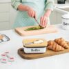 LANDNEOO Butter Dish with Lid and Butter Curler Knife - Unbreakable Stainless Steel Keeper Container with Double Silicone Sealing, for Kitchen...