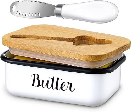 LANDNEOO Butter Dish with Lid and Butter Curler Knife - Unbreakable Stainless Steel Keeper Container with Double Silicone Sealing, for Kitchen...