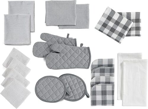 LANE LINEN Kitchen Towels and Dishcloths Sets - 20 Pc Kitchen Essentials for New Home, Heat Resistant Oven Mitts & Pot Holder, Absorbent Flour Sack...