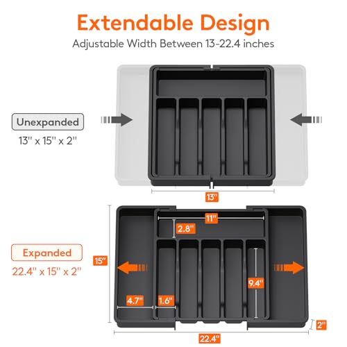 Lifewit Large Silverware Drawer Organizer, Expandable Utensil Tray for Kitchen, BPA Free Flatware and Cutlery Holder, Adjustable Plastic Storage...