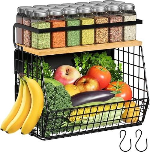 Magnetic Shelf for Fridge with Wood Lid, Fruit Potato and Onion Storage Bins, Pantry Organizers & Storage, Large Container Magnetic Spice Rack for...
