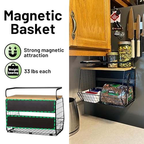 Magnetic Shelf for Fridge with Wood Lid, Fruit Potato and Onion Storage Bins, Pantry Organizers & Storage, Large Container Magnetic Spice Rack for...