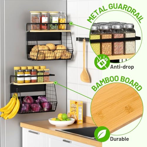 Magnetic Shelf for Fridge with Wood Lid, Fruit Potato and Onion Storage Bins, Pantry Organizers & Storage, Large Container Magnetic Spice Rack for...