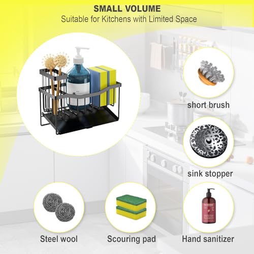 Maifan Sink Caddy Sponge Holder for Kitchen with Brush Holder and Stainless Steel Self Drain Tray, Rustproof Kitchen Sink Organizer for Sponge,...