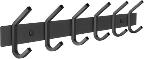 Matte Black Coat Rack Wall Mount – 17 Inch Stainless Steel Hook Rail with 6 Double Coat Hooks – Wall Mounted Entryway Organizer for Coats, Hats,...