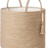 Mkono Woven Storage Basket Decorative Natural Rope Basket Wooden Bead Decoration for Blankets,Toys,Clothes,Shoes,Plant Organizer Bin with Handles...