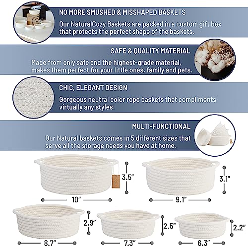 NaturalCozy 5-Piece Round Small Woven Baskets Set– Cotton Rope Baskets for Organizing! Montessori Toys, Fruits Remotes Key Tray Bowl for Entryway... NaturalCozy 5-Piece Round Small Woven Baskets Set– Cotton Rope Baskets for Organizing! Montessori Toys, Fruits Remotes Key Tray Bowl for Entryway...