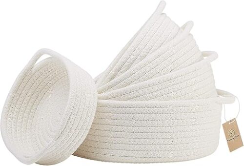 NaturalCozy 5-Piece Round Small Woven Baskets Set– Cotton Rope Baskets for Organizing! Montessori Toys, Fruits Remotes Key Tray Bowl for Entryway...