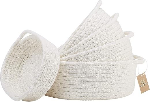 NaturalCozy 5-Piece Round Small Woven Baskets Set– Cotton Rope Baskets for Organizing! Montessori Toys, Fruits Remotes Key Tray Bowl for Entryway... NaturalCozy 5-Piece Round Small Woven Baskets Set– Cotton Rope Baskets for Organizing! Montessori Toys, Fruits Remotes Key Tray Bowl for Entryway...