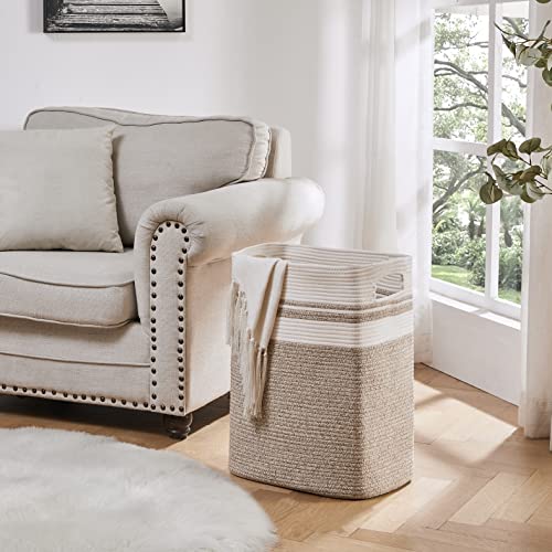 OIAHOMY Laundry Hamper-Laundry Basket,Tall Cotton Storage Basket with Handles,Decorative Blanket Basket for Living room,Collapsible Large Basket...