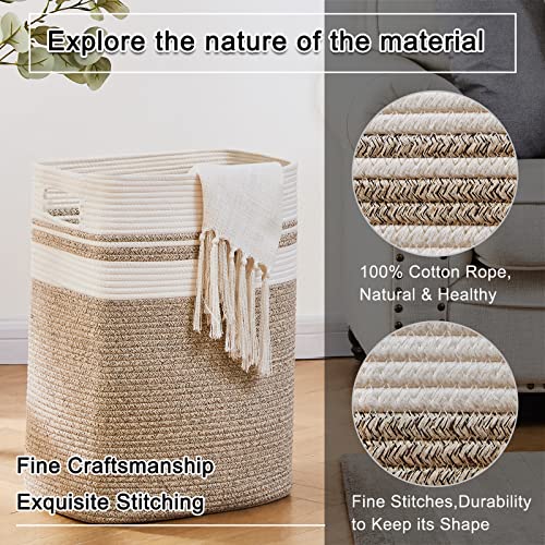OIAHOMY Laundry Hamper-Laundry Basket,Tall Cotton Storage Basket with Handles,Decorative Blanket Basket for Living room,Collapsible Large Basket...