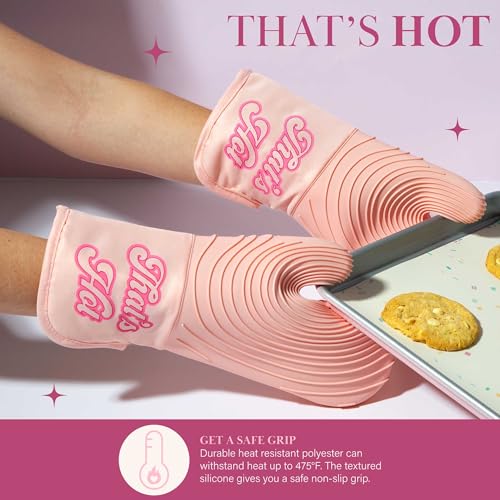 Paris Hilton Oven Mitt Set with Iconic That's HOT Design, Heat Resistant Pot Holders Featuring Non-Slip Textured Silicone Grips, 2-Piece Set, Pink Paris Hilton Oven Mitt Set with Iconic That's HOT Design, Heat Resistant Pot Holders Featuring Non-Slip Textured Silicone Grips, 2-Piece Set, Pink
