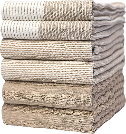 Premium Kitchen Towels (20”x 28”, 6 Pack) | Large Cotton Kitchen Hand Towels | Flat & Terry Dish Towel | Highly Absorbent Tea Towels Set with...