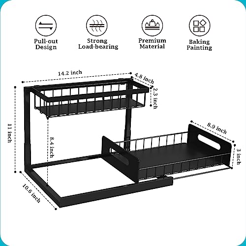REALINN Under Sink Organizer, Pull Out Cabinet Organizer Slide Out Sink Shelf Cabinet Storage Shelves, Storages for Kitchen Bathroom, Black, 2 Pack