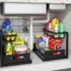 REALINN Under Sink Organizer, Pull Out Cabinet Organizer Slide Out Sink Shelf Cabinet Storage Shelves, Storages for Kitchen Bathroom, Black, 2 Pack