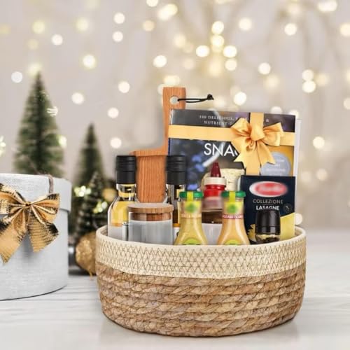 Round Rattan Baskets Set for Organizing Wicker Storage Basket for Fruit, Bread Serving Decorative Gift Baskets Empty, Countertop Baskets for Pantry...