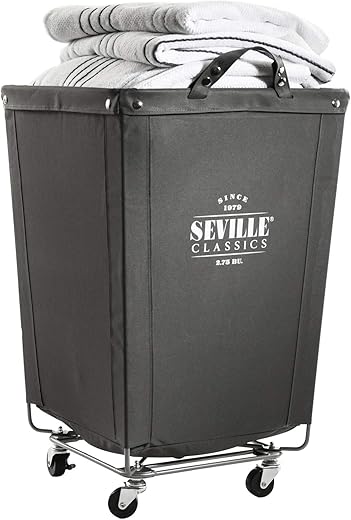 Seville Classics Large Commercial Heavy Duty Rolling Steel Frame Laundry Hamper Canvas Cart Bin w/Wheels for Hotel, Home, Closet, Bedroom...