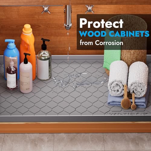 Silicone Under Sink Mat 34" x 22", Kitchen Essentials and Gadgets, Shelf Liner and Cabinet Protector, Home Organizers and Storage, Waterproof...