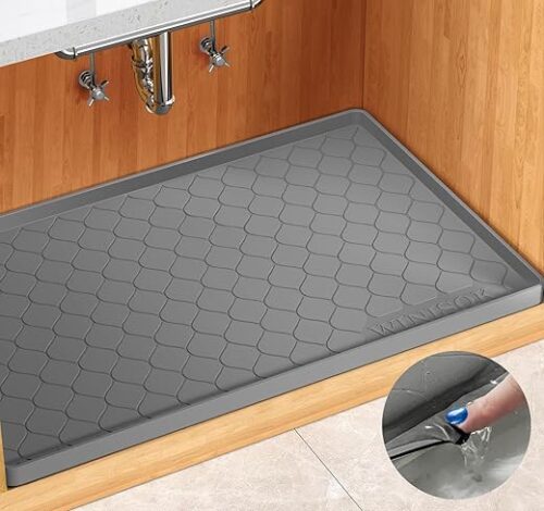 Silicone Under Sink Mat 34" x 22", Kitchen Essentials and Gadgets, Shelf Liner and Cabinet Protector, Home Organizers and Storage, Waterproof...