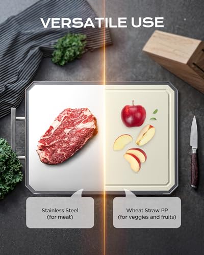 SNOWCLAD Stainless Steel Cutting Board,Double Sided Steel Cutting Boards for kitchen,Stainless Steel/Wheat straw pp Large Board for meat,non toxic... SNOWCLAD Stainless Steel Cutting Board,Double Sided Steel Cutting Boards for kitchen,Stainless Steel/Wheat straw pp Large Board for meat,non toxic...