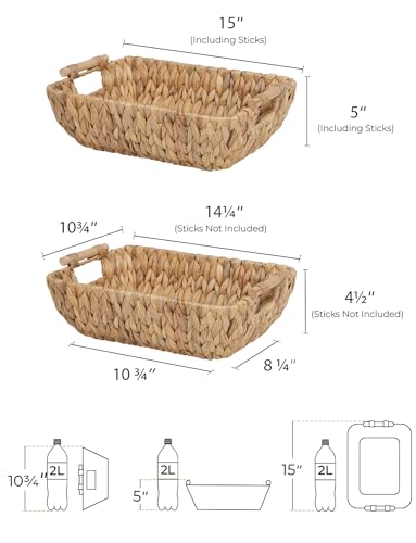 StorageWorks Hand-Woven Large Storage Baskets with Wooden Handles, Water Hyacinth Wicker Baskets for Organizing, 2-Pack StorageWorks Hand-Woven Large Storage Baskets with Wooden Handles, Water Hyacinth Wicker Baskets for Organizing, 2-Pack