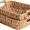 StorageWorks Hand-Woven Large Storage Baskets with Wooden Handles, Water Hyacinth Wicker Baskets for Organizing, 2-Pack