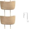 TeoKJ Over the Door Hanging Basket, 3-Tier Woven Cotton Wall-Mounted Storage Organizer Bag Decorative Hanging Nursery Baskets - Jute