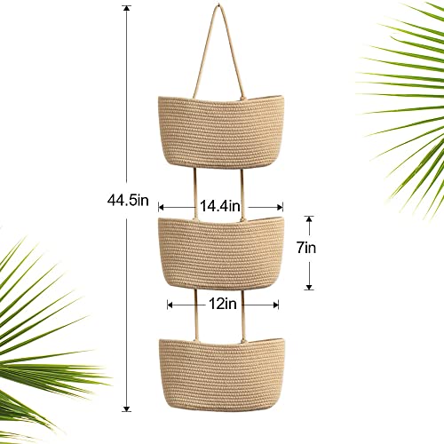 TeoKJ Over the Door Hanging Basket, 3-Tier Woven Cotton Wall-Mounted Storage Organizer Bag Decorative Hanging Nursery Baskets - Jute TeoKJ Over the Door Hanging Basket, 3-Tier Woven Cotton Wall-Mounted Storage Organizer Bag Decorative Hanging Nursery Baskets - Jute