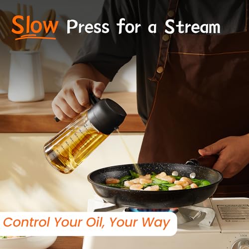 TrendPlain Glass Olive Oil Sprayer 16oz/470ml Black | for Cooking, 2 in 1, Olive Oil Dispenser, for Kitchen Gadgets, Air Fryer, Salad, BBQ
