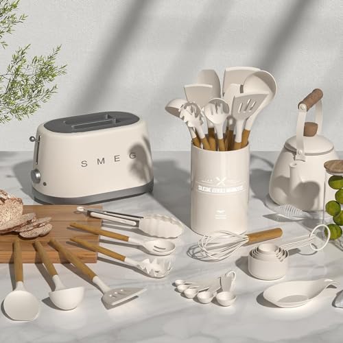 Umite Chef Kitchen Cooking Utensils Set, 33 pcs Non-Stick Silicone Cooking Kitchen Utensils Spatula Set with Holder, Wooden Handle Silicone Kitchen...