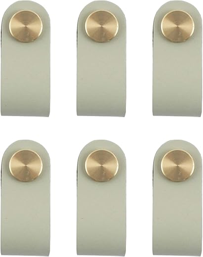 VIDELLY 6 Pieces Leather Pulls for Drawer, Handmade Leather Drawer Pulls Cabinet Dresser Door Handle Knobs with Screw, Gray
