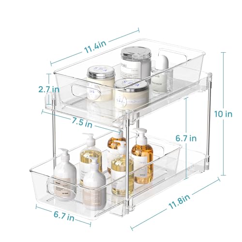 Vtopmart 4 Pack Bathroom Organizer, 2 Tier Clear Under Sink Organizers Vanity Countertop Storage Container,Cabinet Drawers Bins, Pull-Out...