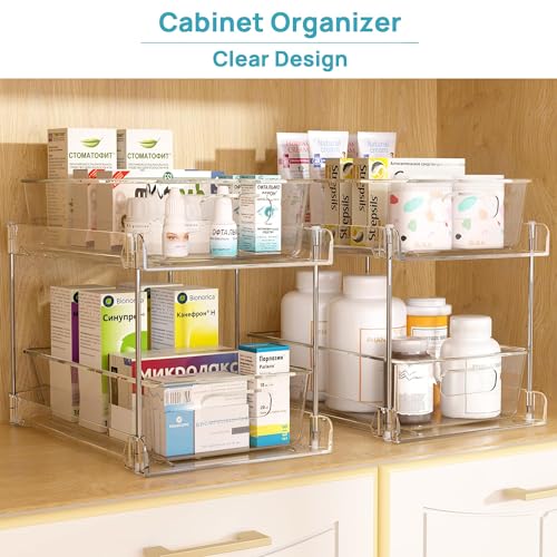 Vtopmart 4 Pack Bathroom Organizer, 2 Tier Clear Under Sink Organizers Vanity Countertop Storage Container,Cabinet Drawers Bins, Pull-Out...